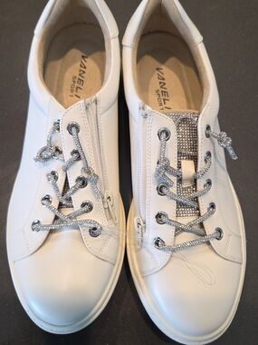 Vaneli White Sneakers with Silver Sparkle Laces NEW  without Tags/box
